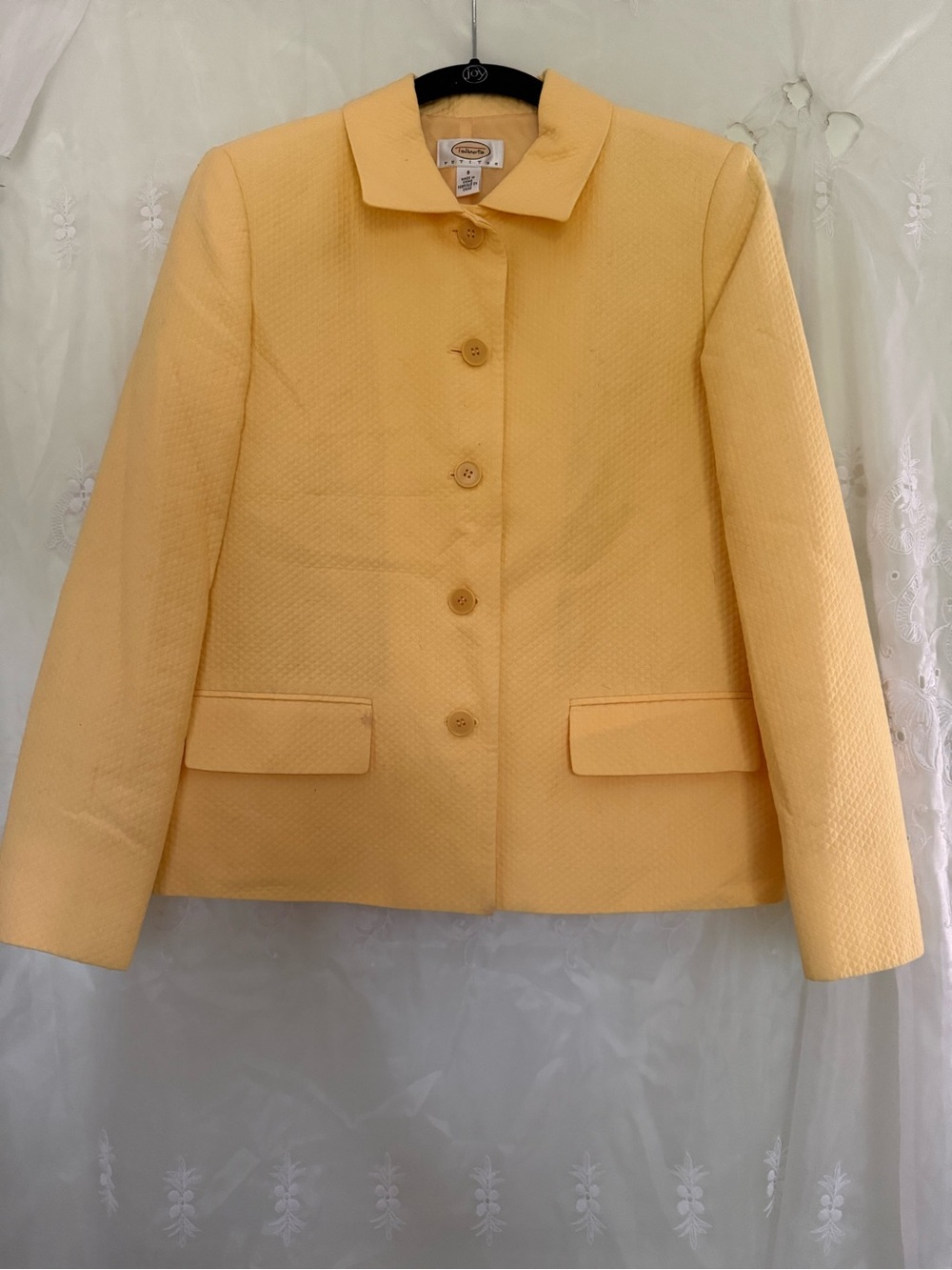 Talbots Lemon-Yellow Textured Button Front Blazer